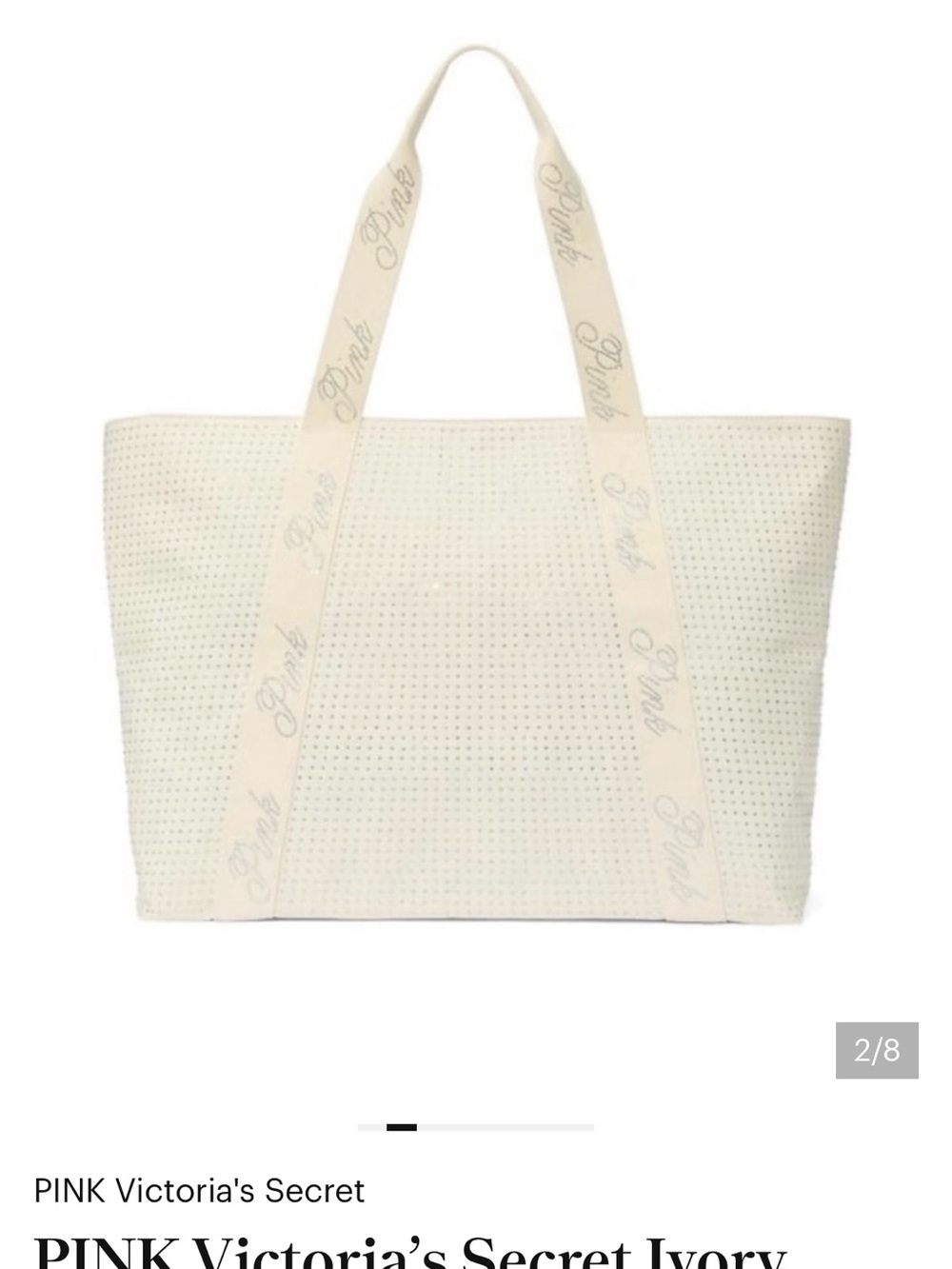 VS Bling rhinestone  Ivory Tote Bag with Branded Straps. NWT - Picture 7 of 9